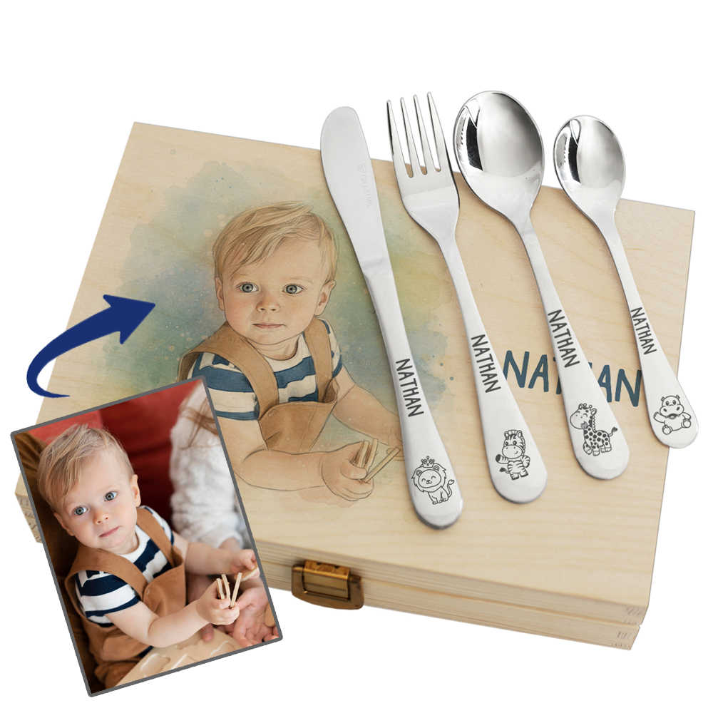 Engraved cutlery and printed boxe Engraved cutlery and printed boxe