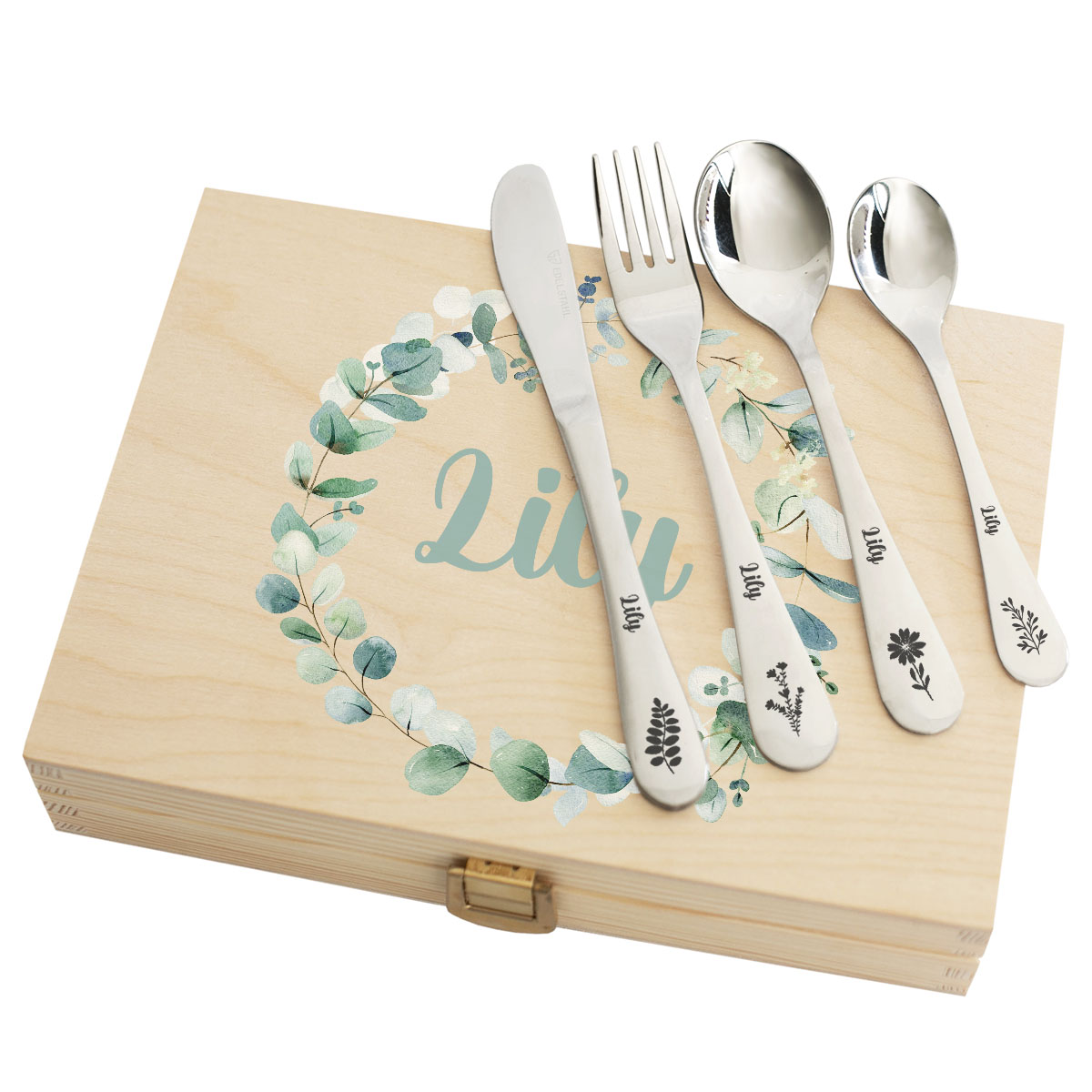 Engraved cutlery and printed boxe Engraved cutlery and printed boxe