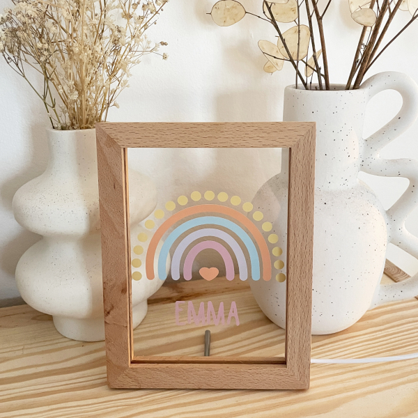 Personalised LED frame with rainbow and name Personalised LED frame with rainbow and name