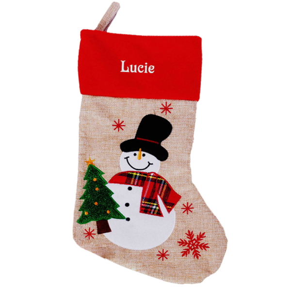 Beige linen-effect embroidered Christmas stocking Beige linen-effect embroidered Christmas stocking