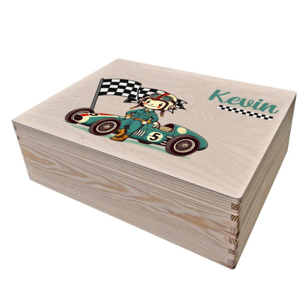 Personalised wooden memory box little racing driver Personalised wooden memory box little racing driver