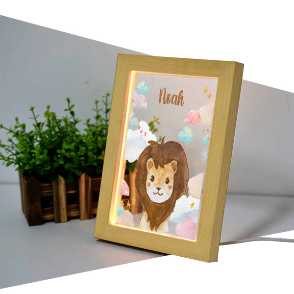 Personalised LED frame with clouds and animals Personalised LED frame with clouds and animals