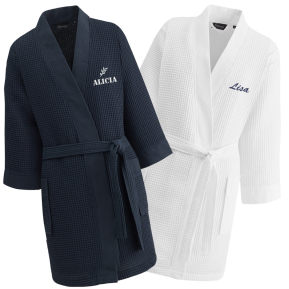 Cotton waffle bathrobe with embroidered name Cotton waffle bathrobe with embroidered name