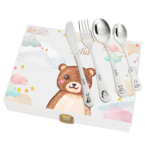Cutlery engraved with clouds and animals Cutlery engraved with clouds and animals