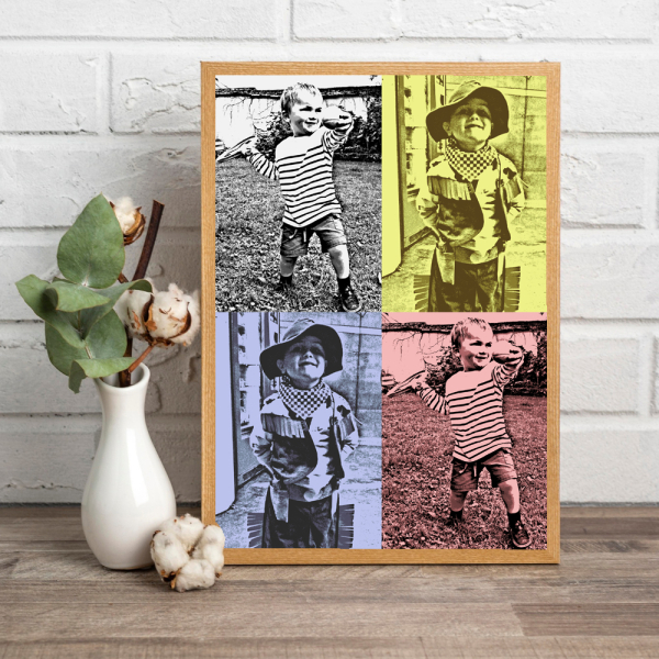 Framed Pop Art poster with 4 photos Framed Pop Art poster with 4 photos