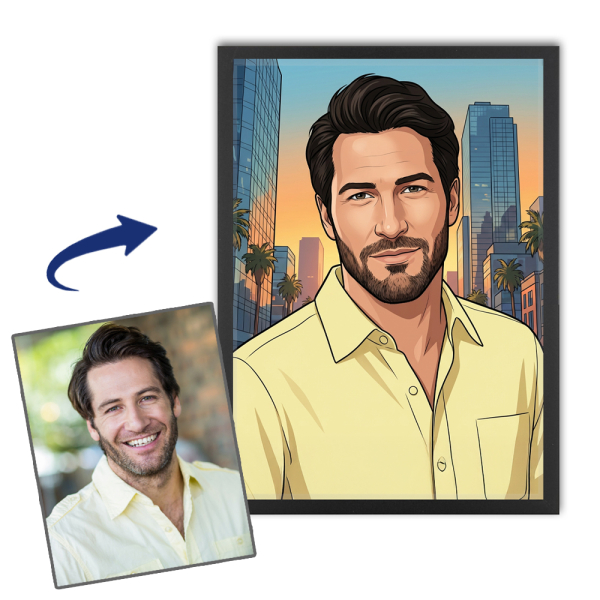 Illustrated video game–style portrait from a photo Illustrated video game–style portrait from a photo