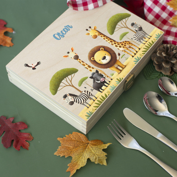 Personalized cutlery set Safari with print Personalized cutlery set Safari with print