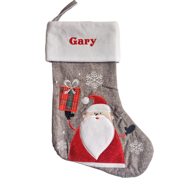 Personalised grey Christmas stocking with linen effect Personalised grey Christmas stocking with linen effect