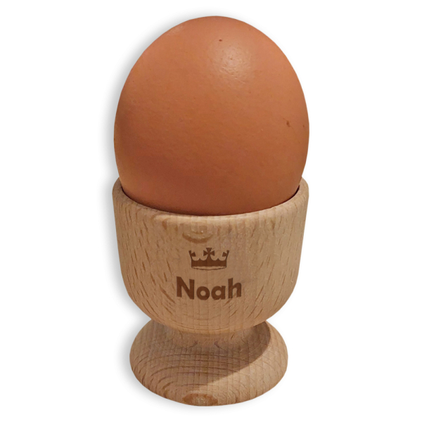 Personalised wooden egg cup with first name and pattern Personalised wooden egg cup with first name and pattern