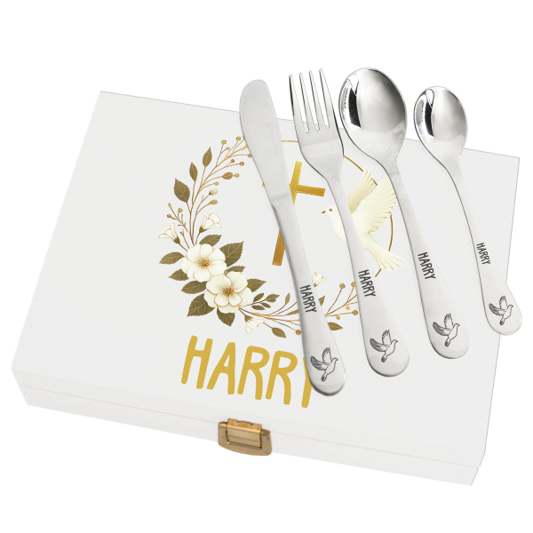 Baptism box and its personalised cutlery Baptism box and its personalised cutlery