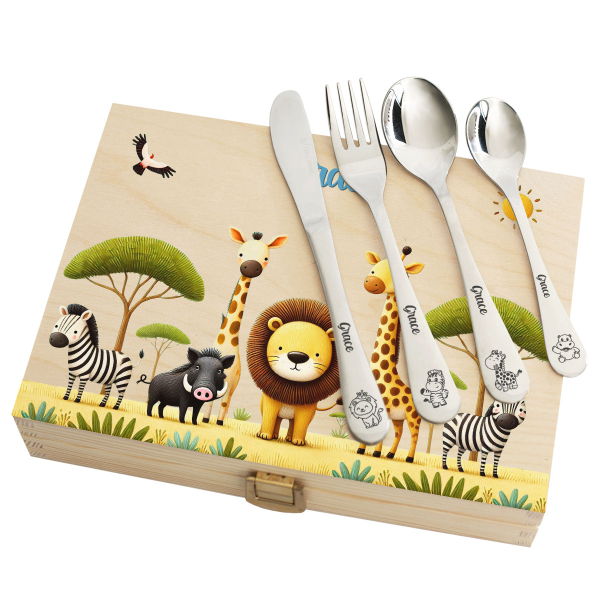 Personalized cutlery set Safari with print Personalized cutlery set Safari with print