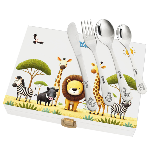 Personalized cutlery set Safari with print Personalized cutlery set Safari with print