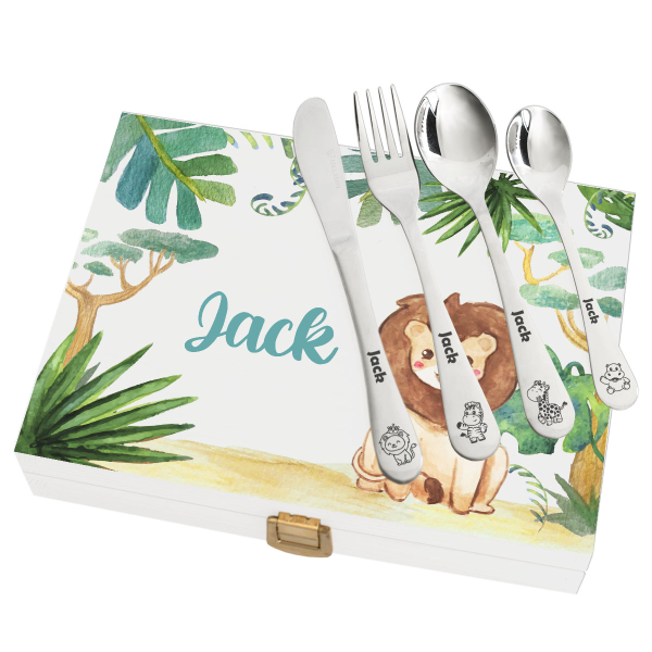 Children's silverware with printed wooden case savanna Children's silverware with printed wooden case savanna