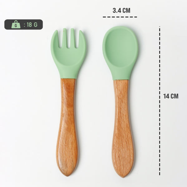 Wooden and silicone baby cutlery with name Wooden and silicone baby cutlery with name