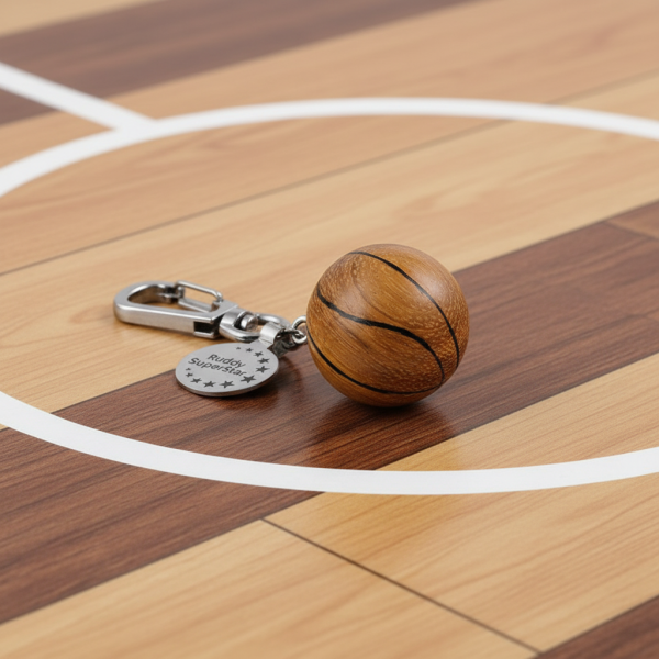 Wooden basketball keyring with personalisation Wooden basketball keyring with personalisation