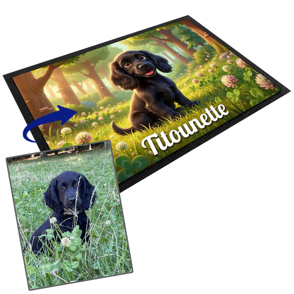 Personalised dog or cat bowl mat in 3D animation style Personalised dog or cat bowl mat in 3D animation style