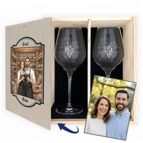 2 wine glasses with illustrated photo box