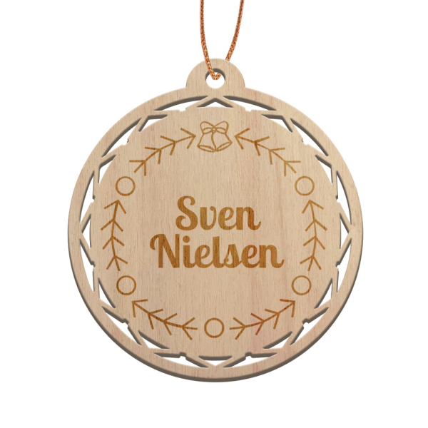 Wooden Christmas Bauble personalised with wreath
