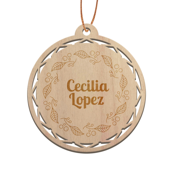Wooden Christmas Bauble personalised with wreath