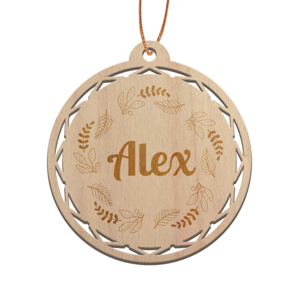 Wooden Christmas Bauble personalised with wreath