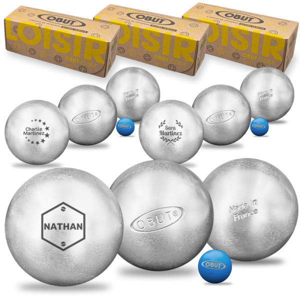  sets of 3 personalised obut p&eacute;tanque boules