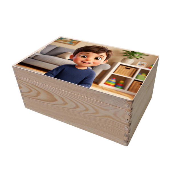 Storage box with a 3D animated film style portrait