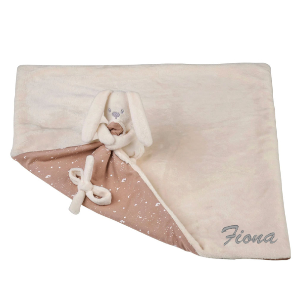 Cute bunny comforter with embroidered glow-in-the-dark blanket