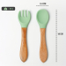 Silicone and wood baby cutlery engraved with a design
