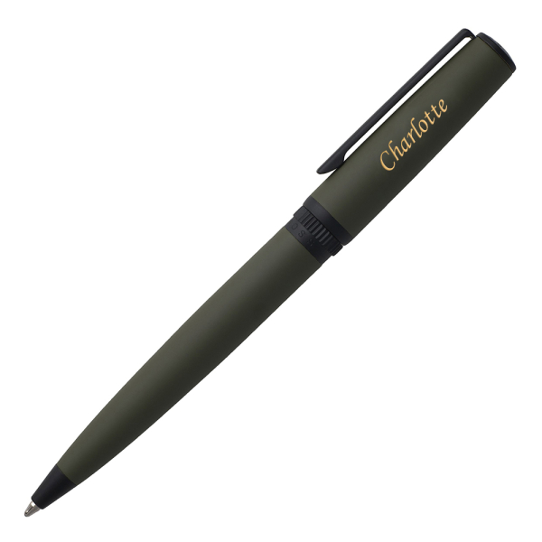 Engraved khaki Hugo Boss Gear Matrix ballpoint pen