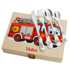 Fire Engine Gift Set with Personalised Cutlery