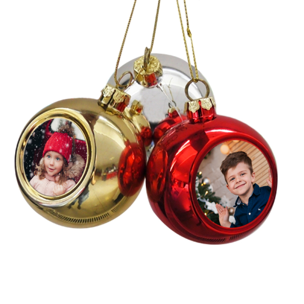 Gold Christmas Bauble personalised with a photo