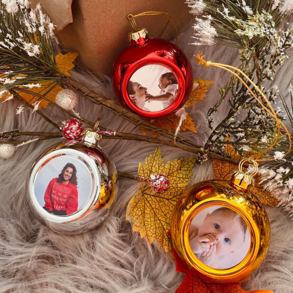 Gold Christmas Bauble personalised with a photo