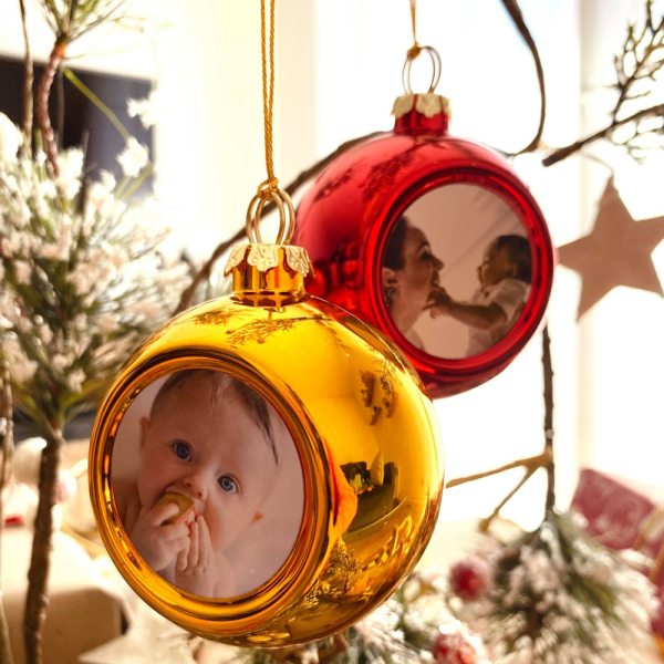 Gold Christmas Bauble personalised with a photo