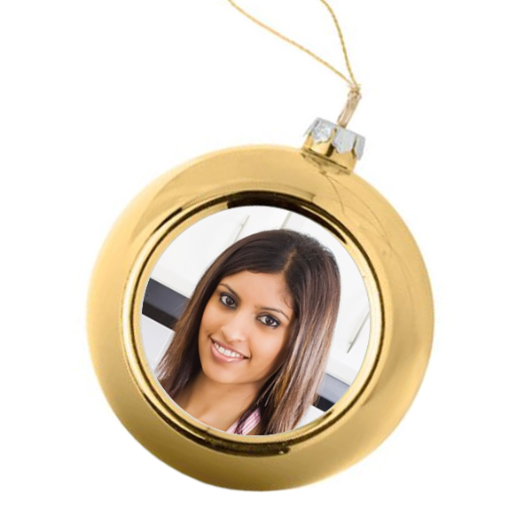 Gold Christmas Bauble personalised with a photo