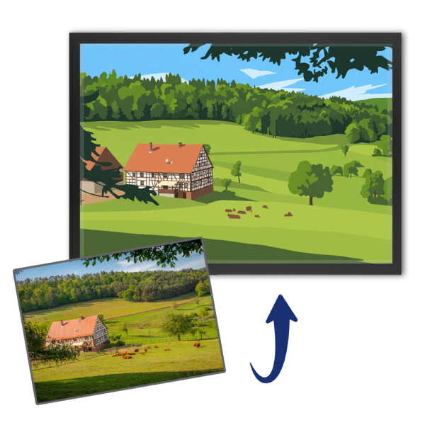 Portrait of a house in flat design style based on a photo