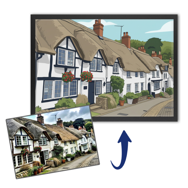 Portrait of a house in flat design style based on a photo