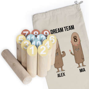 Nordic skittles game in a personalised pouch Pin family