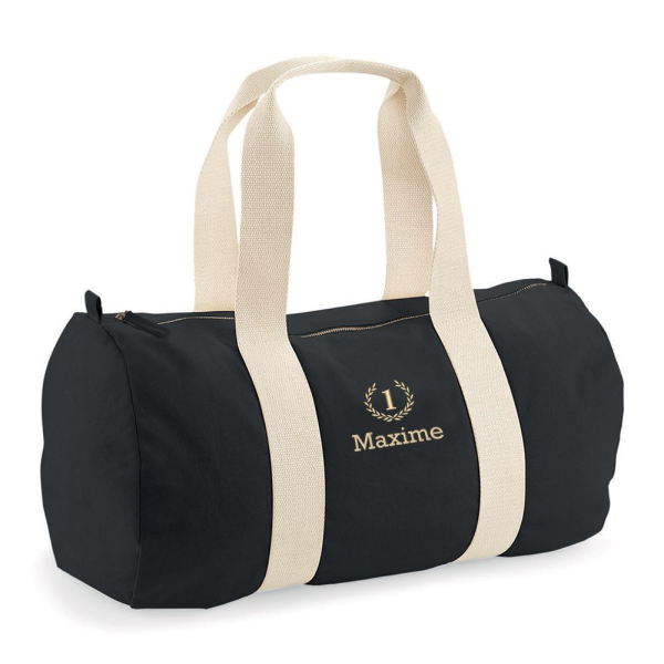 Organic cotton duffel bag with embroidered motif and name