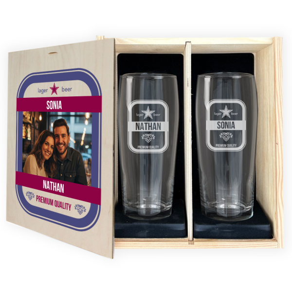 Personalised Beer Glass Gift Set (2 Glasses) with Photo