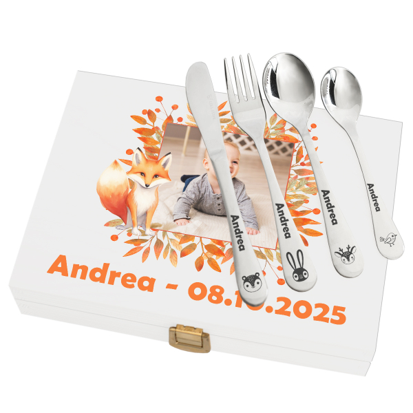 Personalised Children�s Cutlery Set Little Fox with Photo