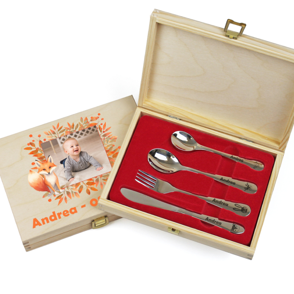 Personalised Children�s Cutlery Set Little Fox with Photo