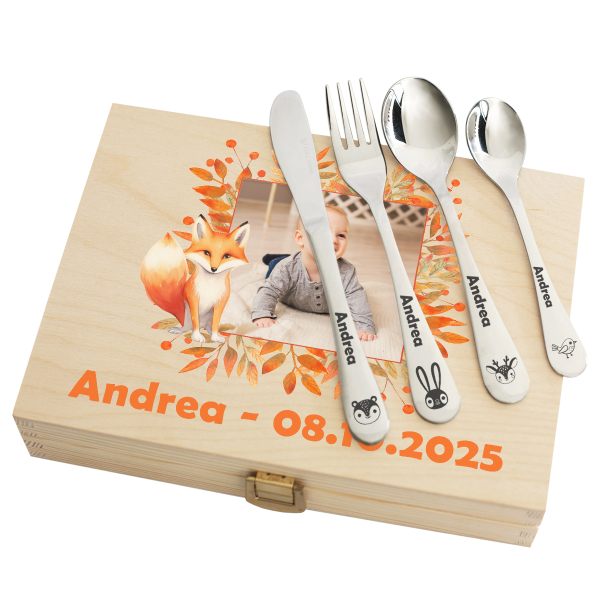 Personalised Children�s Cutlery Set Little Fox with Photo