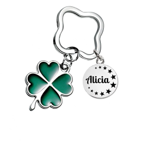 Personalised keyring with coloured four-leaf clover