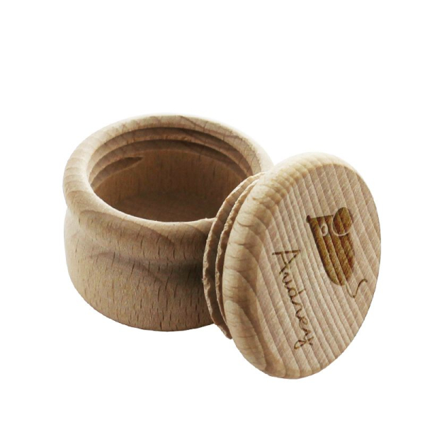 Personalised round wooden tooth box
