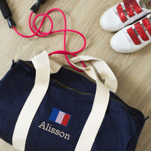 Personalised sports bag with name and flag
