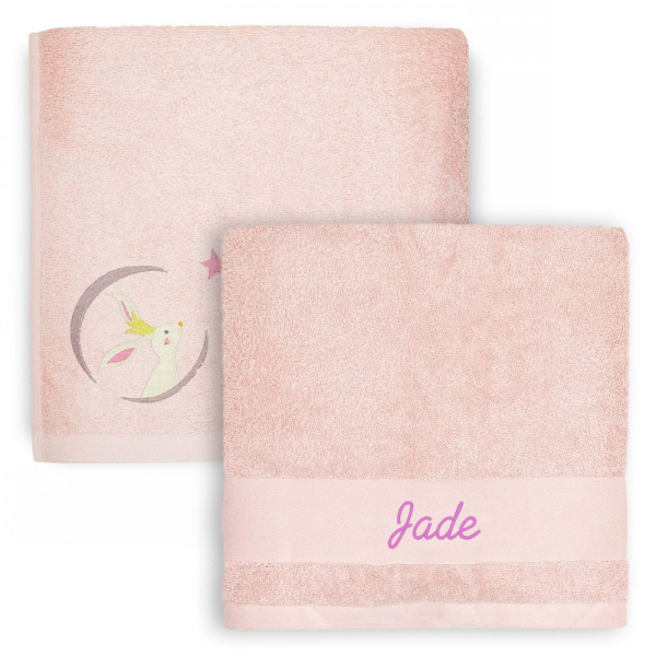 Personalised children's towel 70 x 140 cm � Pink Bunny