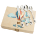 Engraved children's cutlery and balloon box Engraved children's cutlery and balloon box