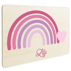 Personalised door sign with name and rainbow