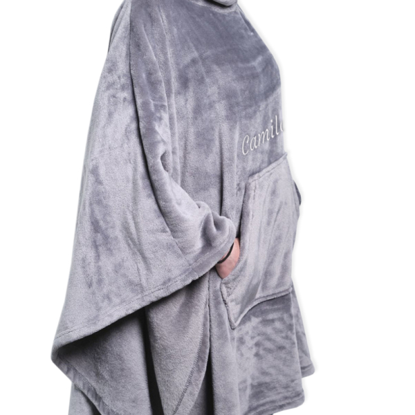 Personalised anthracite fleece poncho blanket