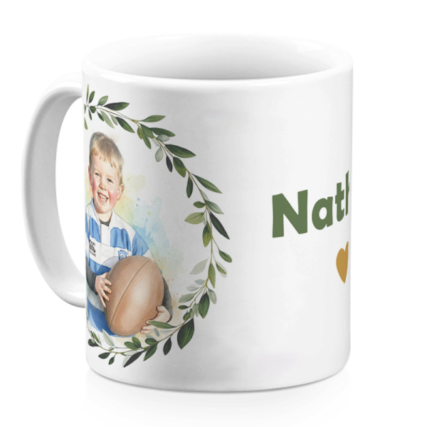 Portrait mug in a botanical frame